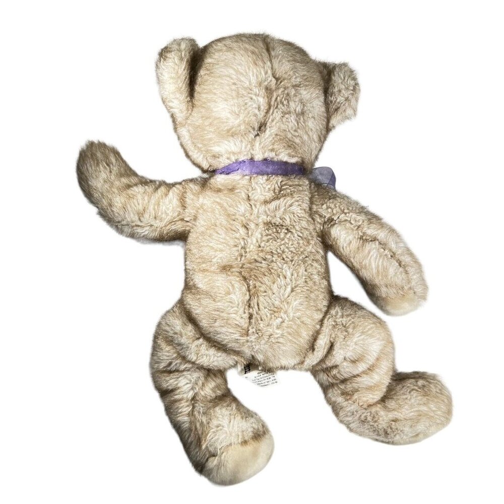 Vtg Commonwealth 2001 Plush Teddy Bear Stuffed Animal Beige Tan Purple Bow - Picture 5 of 12
